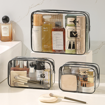 3 Pack Clear Makeup Bags Small, Medium & Large